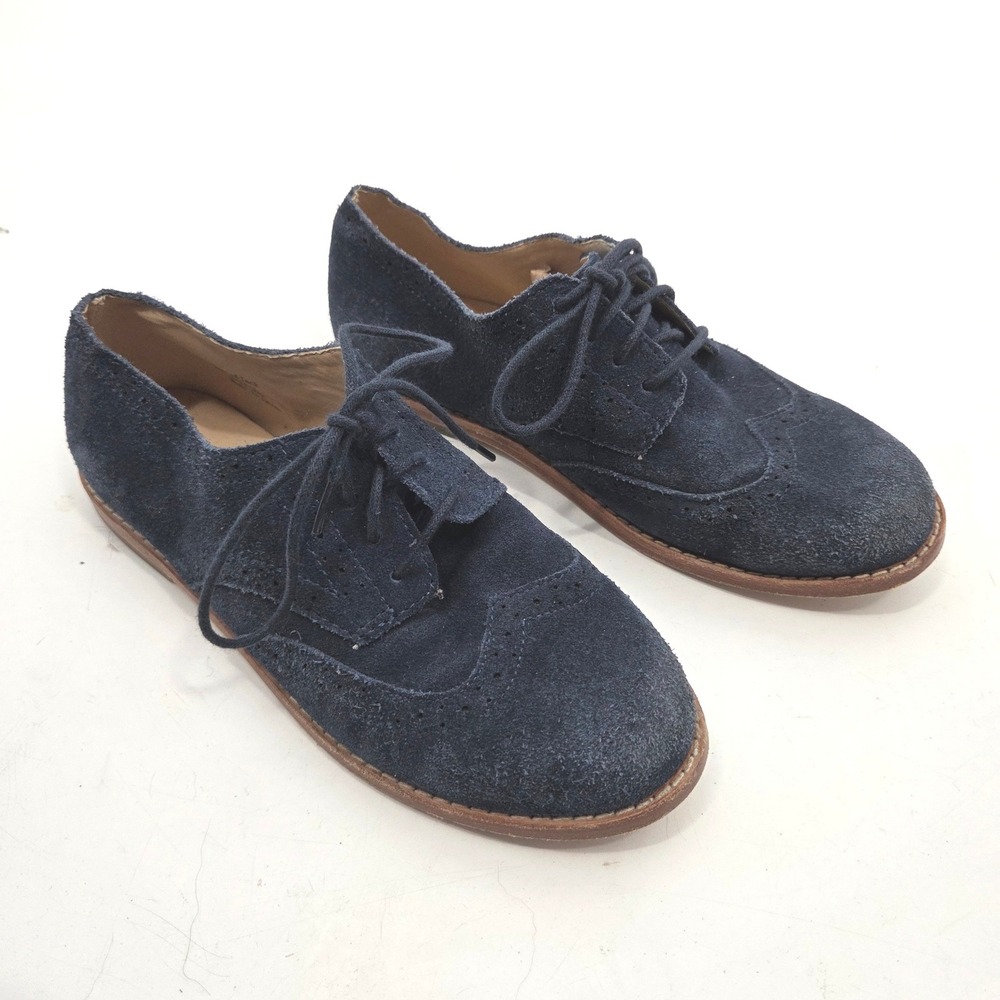 Janie and Jack Boys SZ 1K Navy Blue Suede Leather Sole Tie Wingtip Dressy Shoe